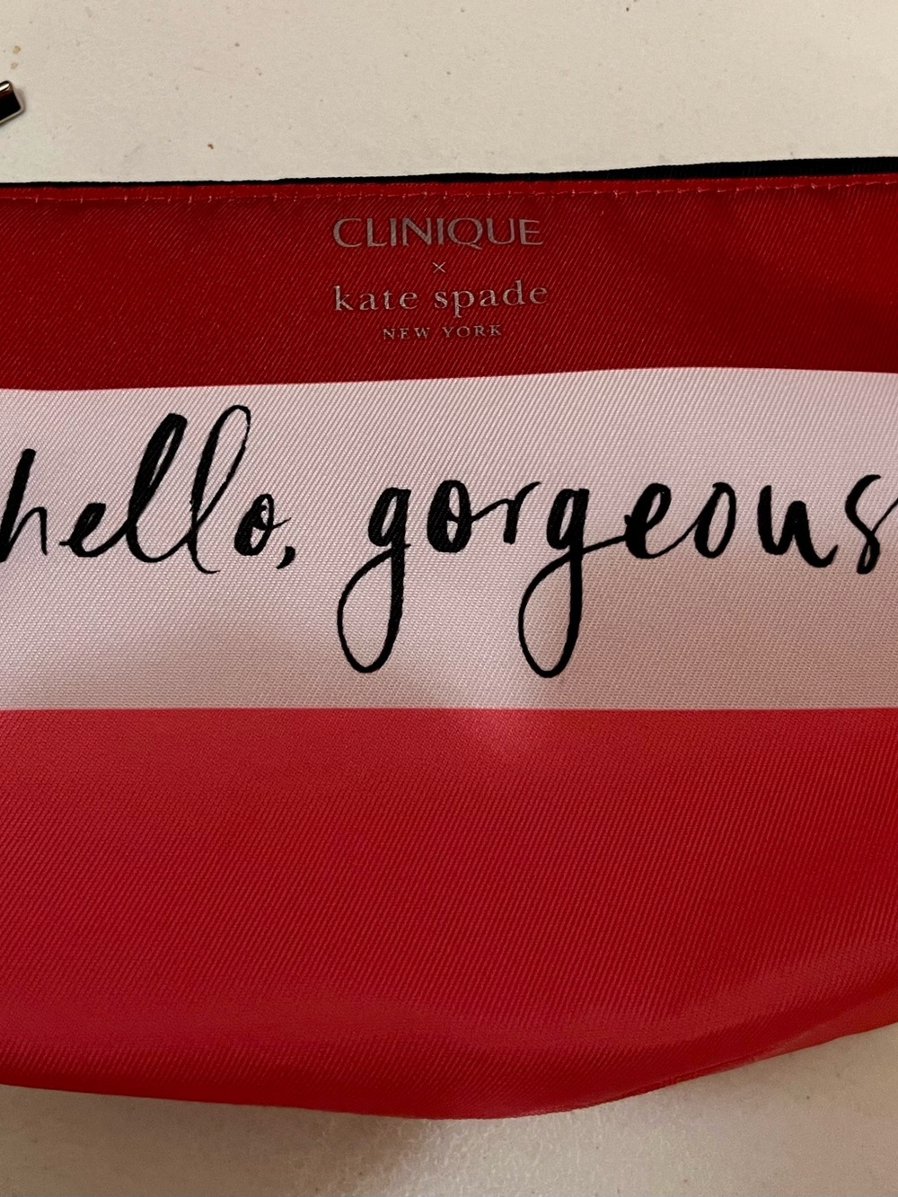 Clinique x kate spade Red and White Striped Cosmetic Pouch